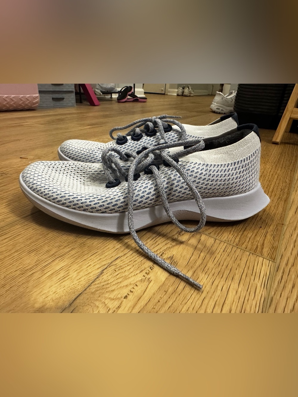 allbirds White and Navy Knit Slip-On Shoes with White Insole, 10.5
